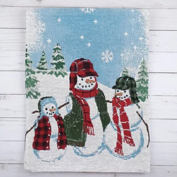 Holiday Tapestry Table Runner 13x36 Winter Snowman Family - Picture 2 of 2